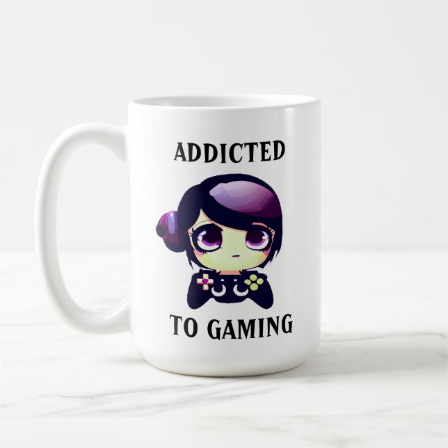 Personalised Addicted to Gaming Kawaii Girl Gamer Coffee Mug (Left)