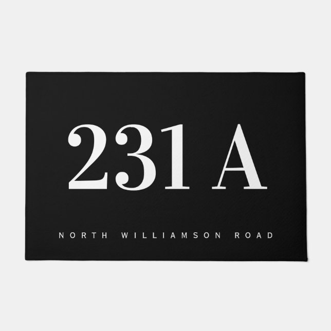 Personalised Address Number Modern Black & White Doormat (Front)