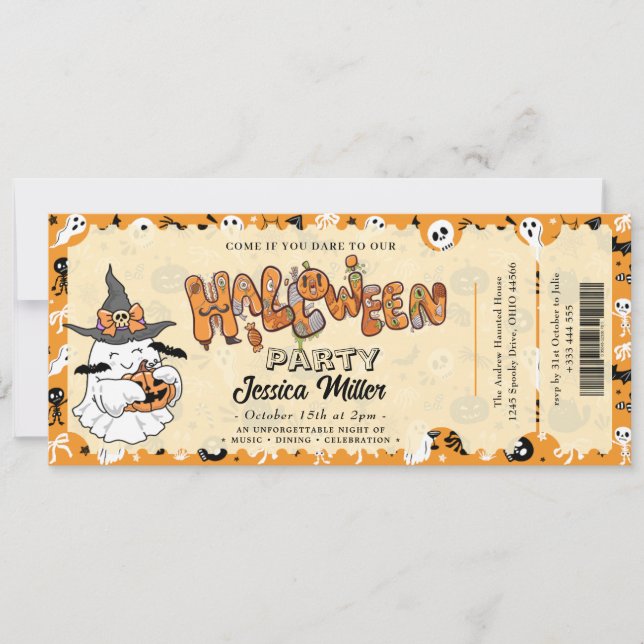 Personalised "Admit One" Invitation with Ghosts (Front)