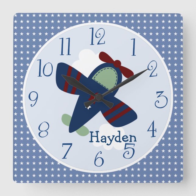 Personalised Adorable Aeroplanes Nursery Clock (Front)