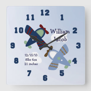 Personalised Adorable Aeroplanes Nursery Clock