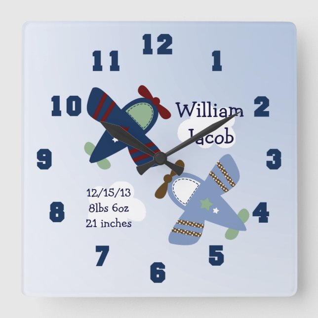 Personalised Adorable Aeroplanes Nursery Clock (Front)