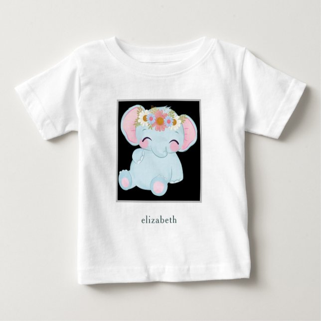 Personalised Adorable Baby Elephant Baby T-Shirt (Front)