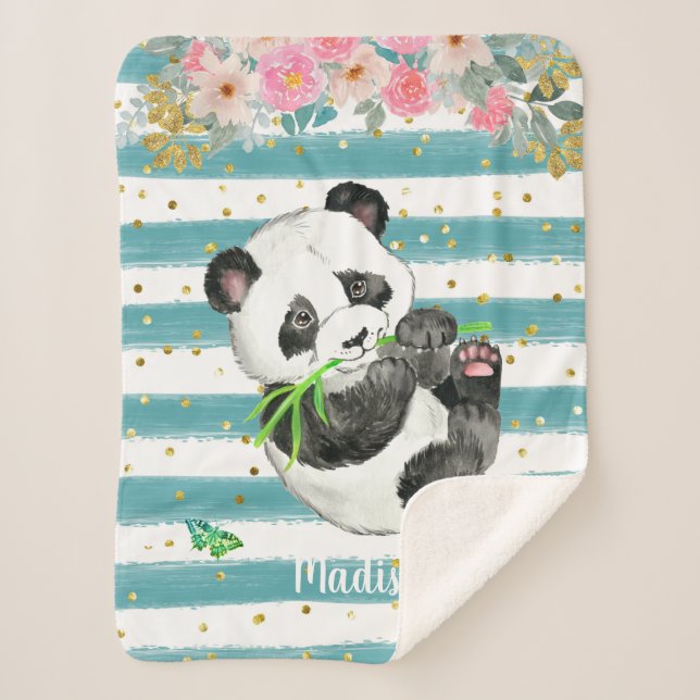 Personalised Adorable Baby Panda Sherpa Blanket (Front)