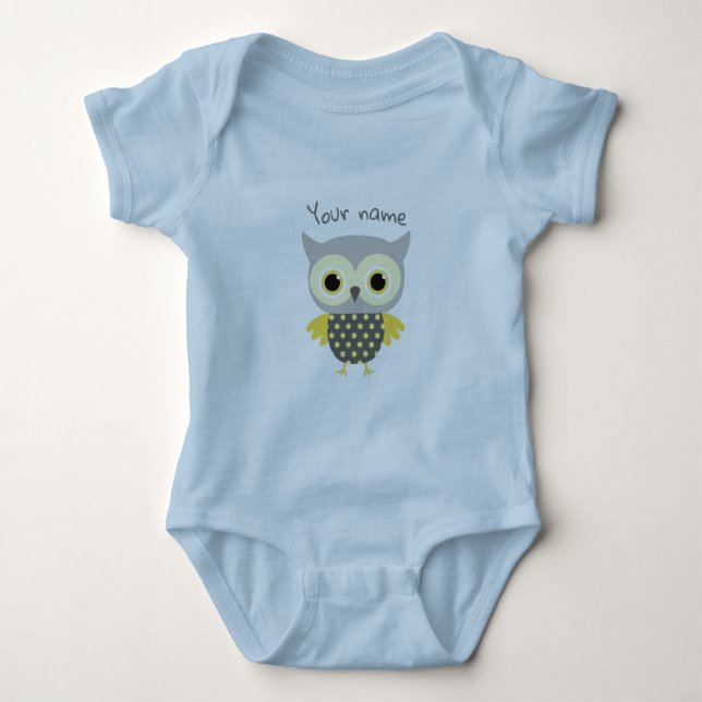 Personalised Adorable blue owl  Baby Bodysuit (Front)