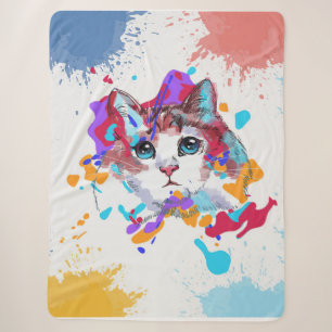 Personalised Adorable Cat Colourful Cat Gifts Sherpa Blanket