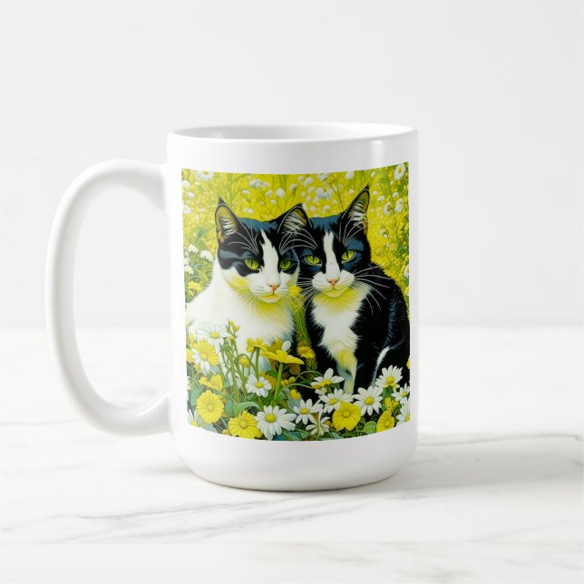 Personalised Adorable Cat in a field of Daisies  Coffee Mug (Left)