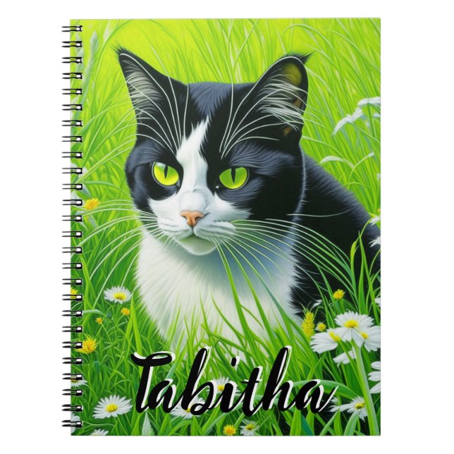Personalised Adorable Cat in a field of Daisies  Notebook (Front)