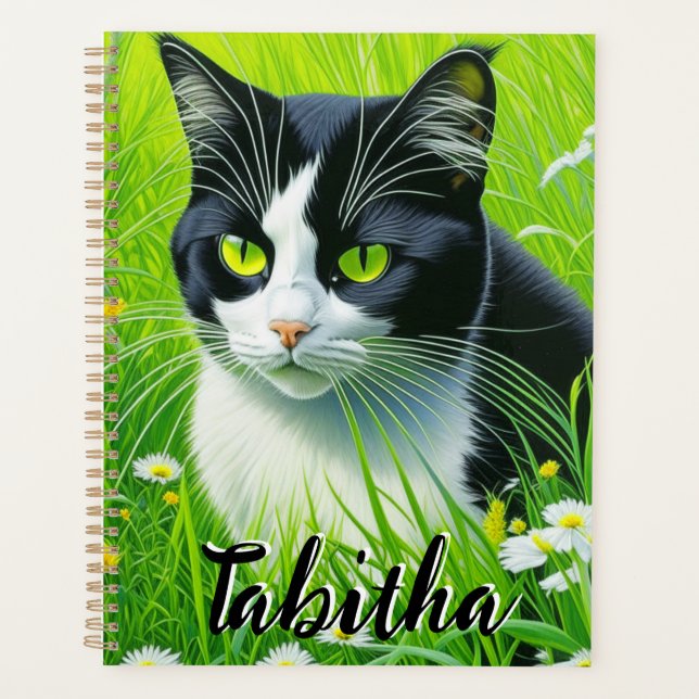 Personalised Adorable Cat in a field of Daisies  Planner (Front)