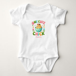 Personalised Adorable Chick Colourful Flowers Baby Bodysuit