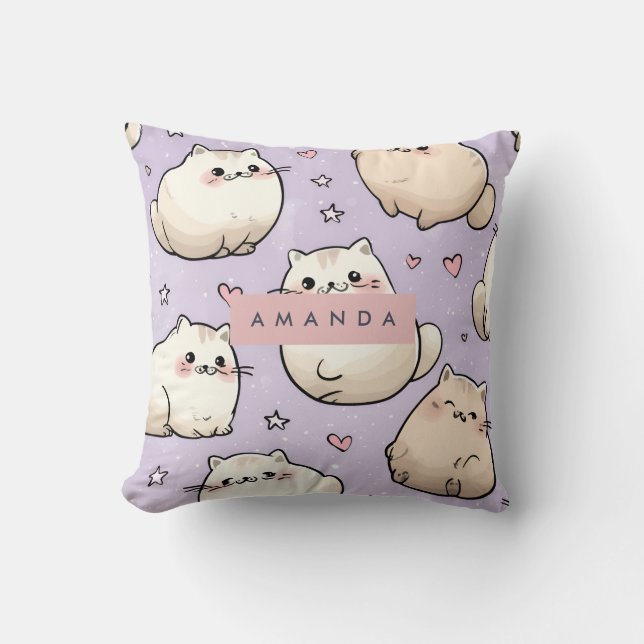 Personalised Adorable Chubby Cat Pattern Cushion (Front)
