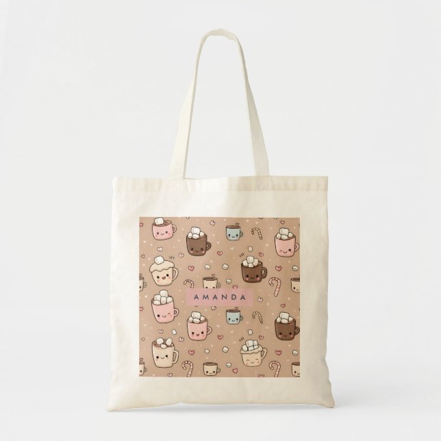 Personalised Adorable Cosy Hot Cocoa Pattern Tote Bag (Front)
