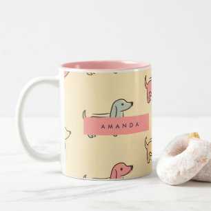 Personalised Adorable Dachshund Dog Pattern Two-Tone Coffee Mug