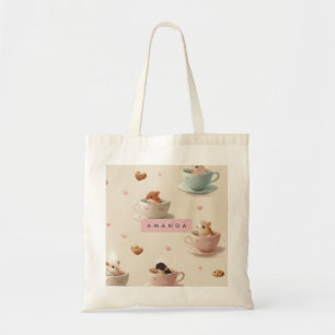 Personalised Adorable Hamster in Teacup Pattern Tote Bag