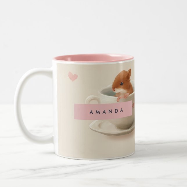 Personalised Adorable Hamster in Teacup Pattern Two-Tone Coffee Mug (Left)