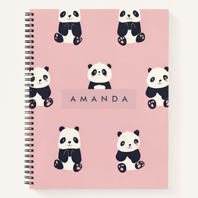 Personalised Adorable Panda Pattern Notebook (Front)