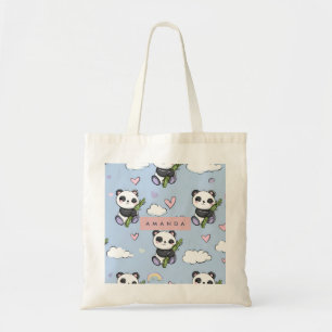 Personalised Adorable Pastel Panda Pattern Tote Bag