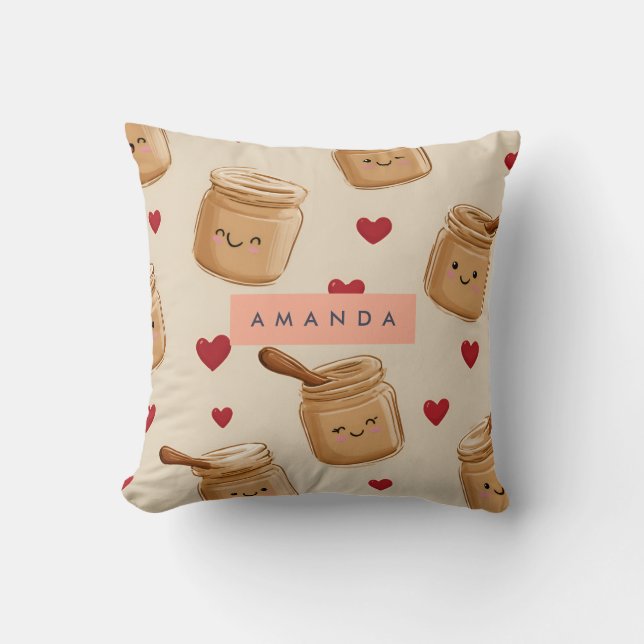 Personalised Adorable Peanut Butter Jar Pattern  Cushion (Front)