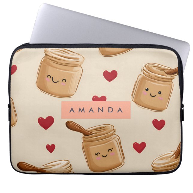 Personalised Adorable Peanut Butter Jar Pattern  Laptop Sleeve (Front)