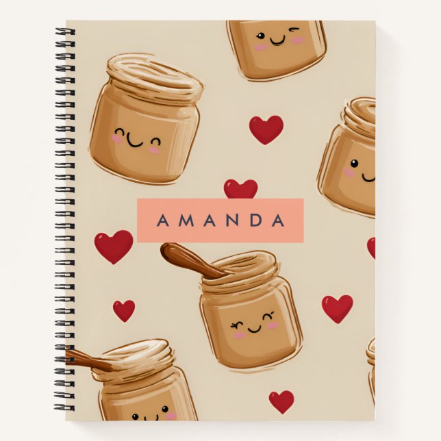 Personalised Adorable Peanut Butter Jar Pattern  Notebook (Front)