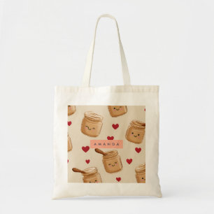 Personalised Adorable Peanut Butter Jar Pattern Tote Bag