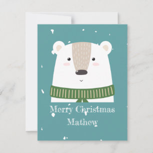 Personalised adorable polar bear in the snow blue