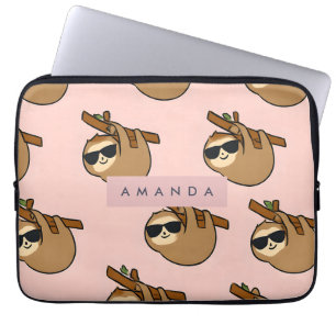 Personalised Adorable Sloth with Glasses Pattern Laptop Sleeve