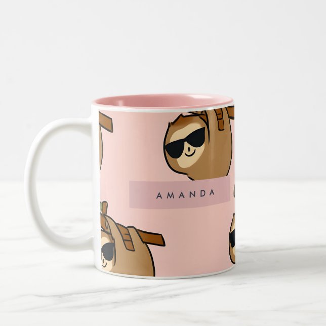 Personalised Adorable Sloth with Glasses Pattern Two-Tone Coffee Mug (Left)