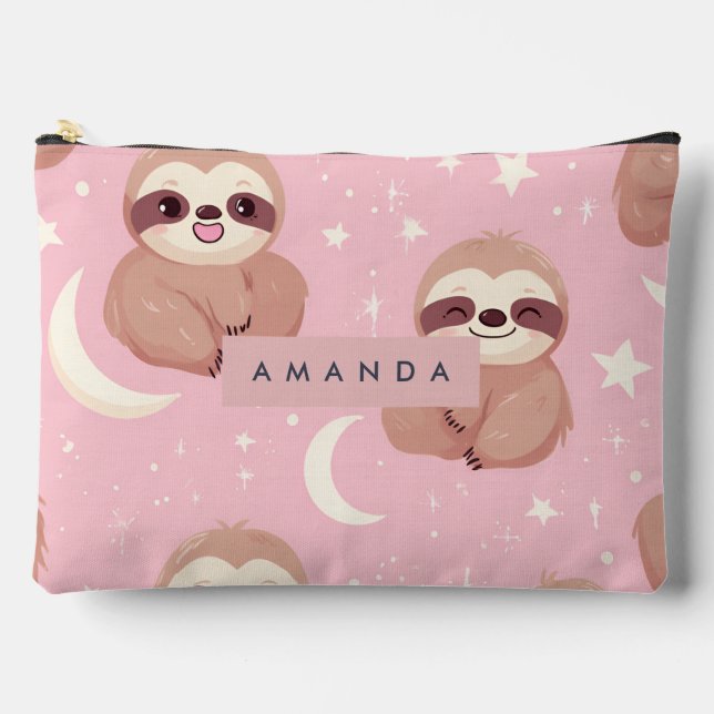 Personalised Adorable Sloth with Star Pattern Accessory Pouch (Front)