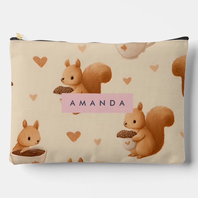 Personalised Adorable Squirrel and Acorn Pattern Accessory Pouch (Front)