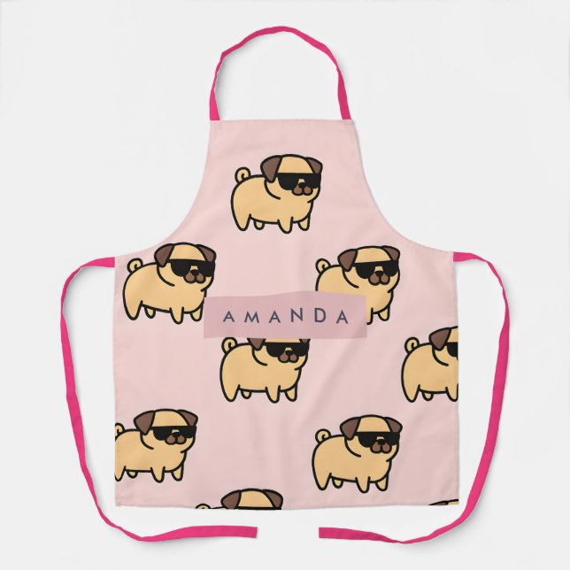 Personalised Adorable Sunglasses Pug Pattern Apron (Front)
