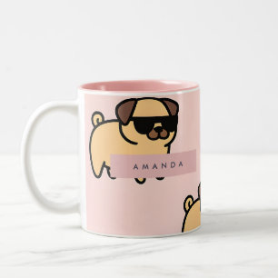 Personalised Adorable Sunglasses Pug Pattern Two-Tone Coffee Mug
