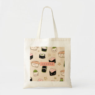 Personalised Adorable Sushi and Soy Sauce Pattern Tote Bag