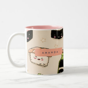 Personalised Adorable Sushi and Soy Sauce Pattern Two-Tone Coffee Mug