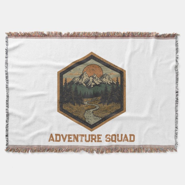 Personalised Adventure Squad Mountain Badge T-Shir Throw Blanket (Front)
