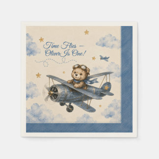 Personalised Aeroplane First Birthday Napkins | 