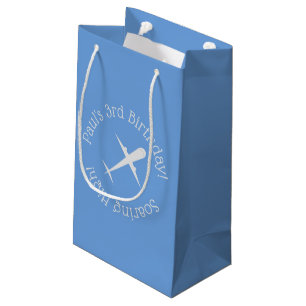Personalised Aeroplane on Blue, Soaring High Small Gift Bag