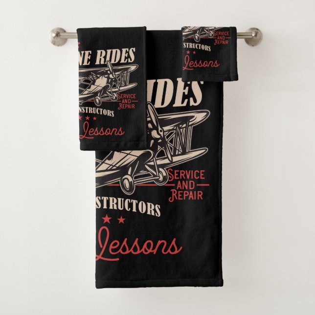 Personalised Aeroplane Rides Retro Flying Lessons  Bath Towel Set (Insitu)