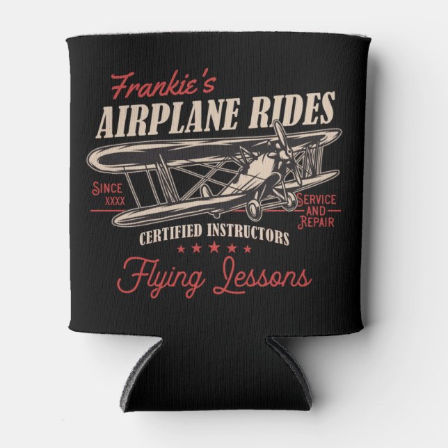 Personalised Aeroplane Rides Retro Flying Lessons  Can Cooler (Front)