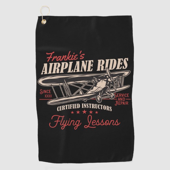 Personalised Aeroplane Rides Retro Flying Lessons  Golf Towel (Front)