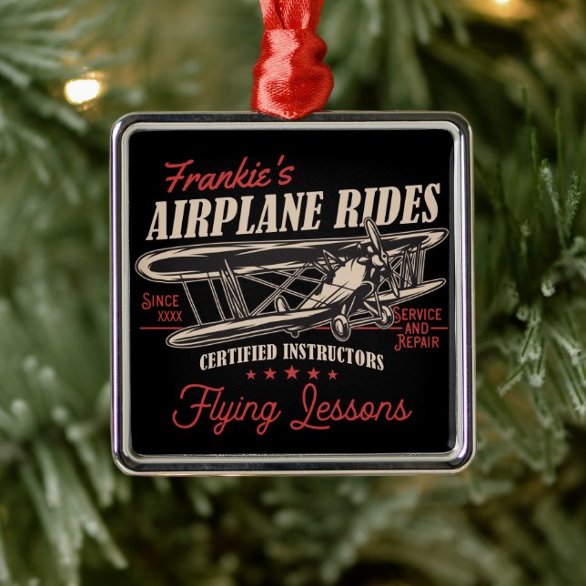 Personalised Aeroplane Rides Retro Flying Lessons  Metal Ornament (Tree)