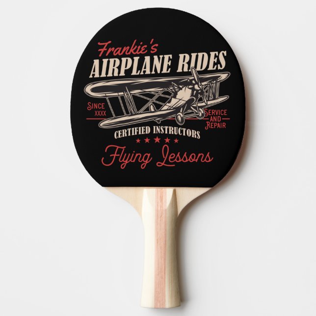 Personalised Aeroplane Rides Retro Flying Lessons  Ping Pong Paddle (Front)