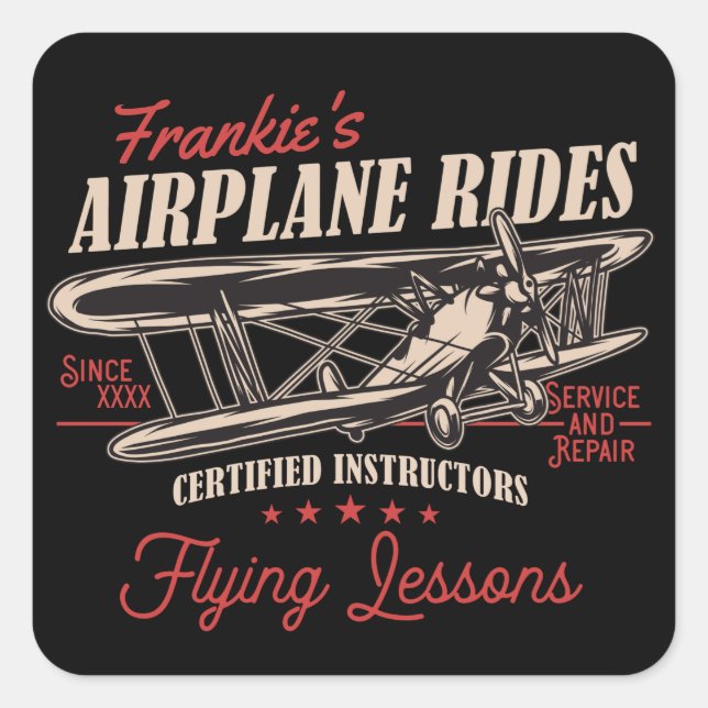 Personalised Aeroplane Rides Retro Flying Lessons  Square Sticker (Front)