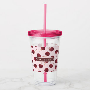 Personalised Aesthetic Cherry Pattern Name Gift Acrylic Tumbler