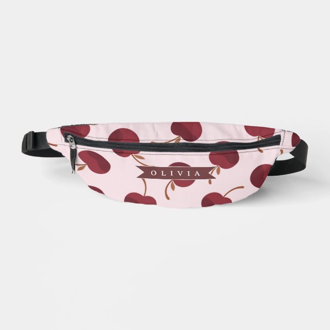 Personalised Aesthetic Cherry Pattern Name Gift Bum Bags (Front)