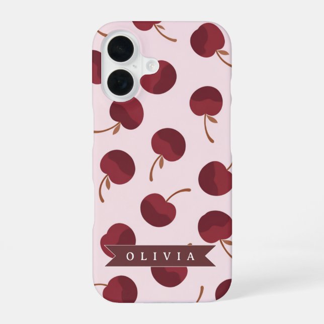 Personalised Aesthetic Cherry Pattern Name Gift iPhone 16 Case (Back)