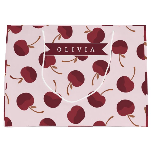 Personalised Aesthetic Cherry Pattern Name Gift Large Gift Bag (Front)