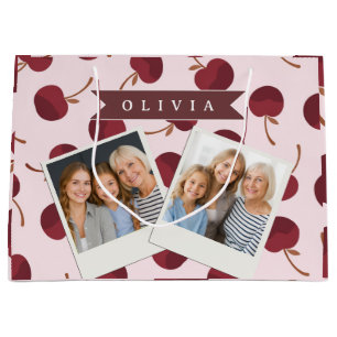 Personalised Aesthetic Cherry Pattern Name Gift Large Gift Bag