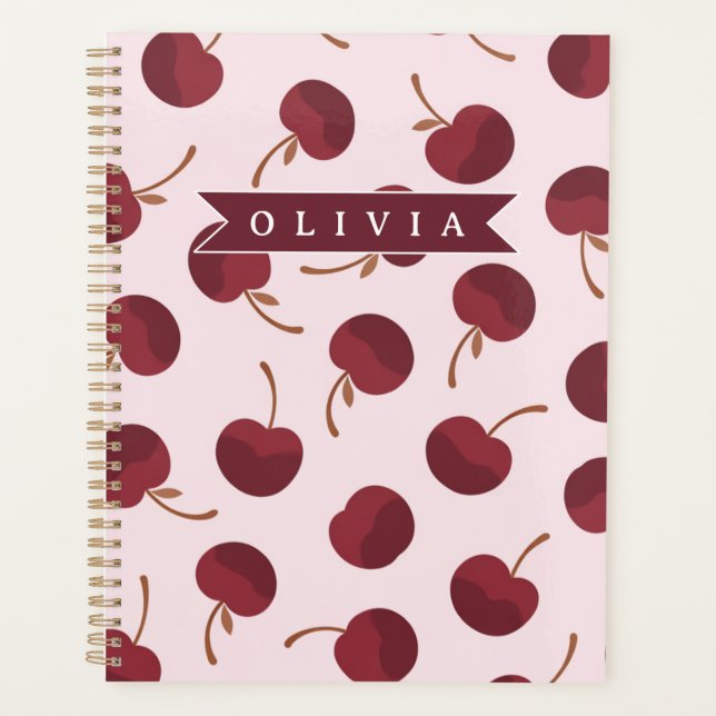 Personalised Aesthetic Cherry Pattern Name Gift Planner (Front)