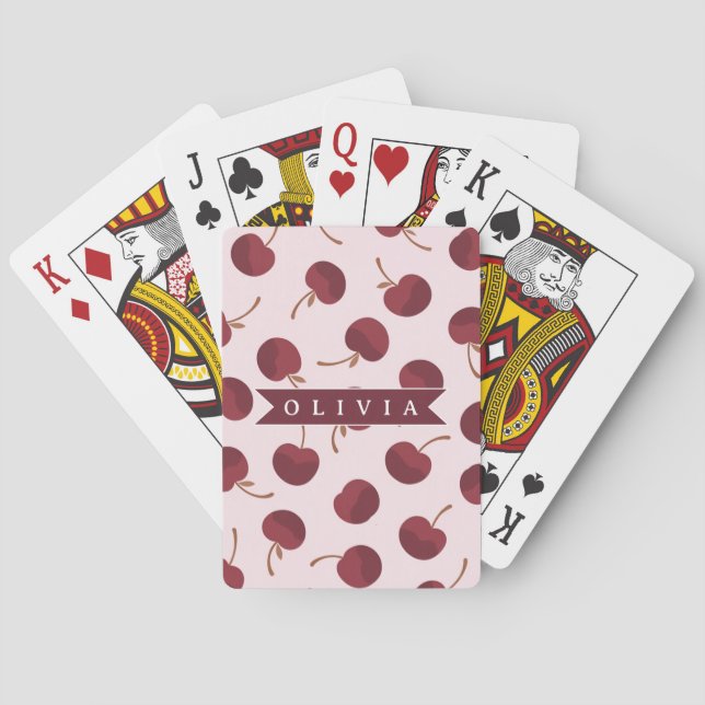 Personalised Aesthetic Cherry Pattern Name Gift Playing Cards (Back)